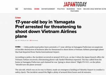 Nhật Bản: Bắt giữ nghi phạm 17 tuổi dọa bắn hạ máy bay Vietnam Airlines