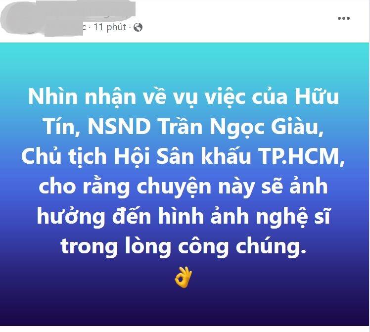 NSND Trần Ngọc Giàu nói thẳng một câu về vụ Hữu Tín bị bắt, cư dân mạng đồng loạt phản bác: Quá sai!