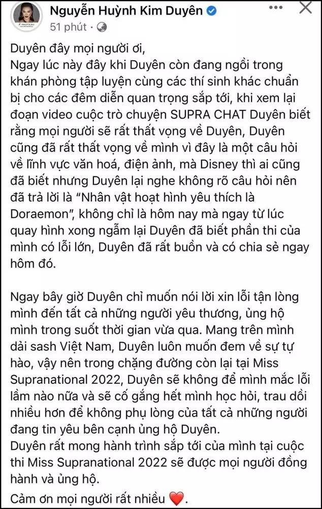 Kim Duyên xin lỗi phần thi vấn đáp 'Doraemon là nhân vật Disney'