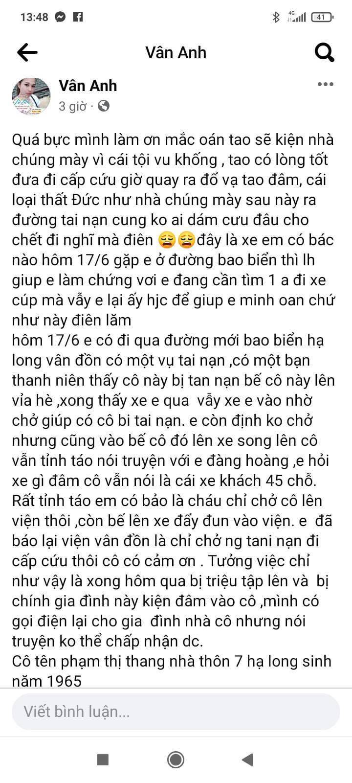 Nữ tài xế ở Quảng Ninh bức xúc vì giúp người gặp nạn đi cấp cứu lại bị gia đình nạn nhân kiện ngược