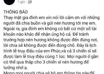Gia đình 3 chiến sĩ PCCC không kêu gọi tiền phúng trên mạng xã hội