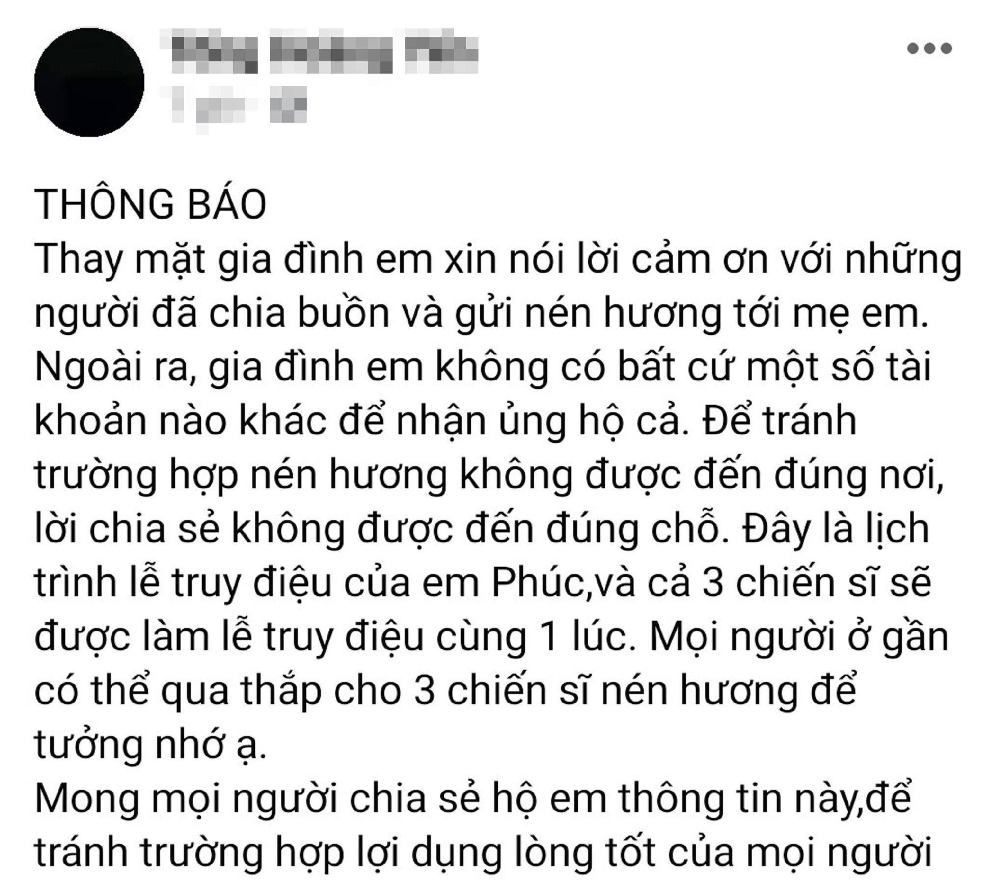 Gia đình 3 chiến sĩ PCCC không kêu gọi tiền phúng trên mạng xã hội