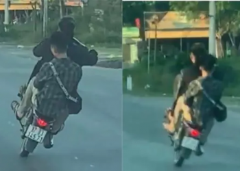 Clip hai thanh niên đi xe máy bốc đầu, đánh võng trên Quốc lộ 1A