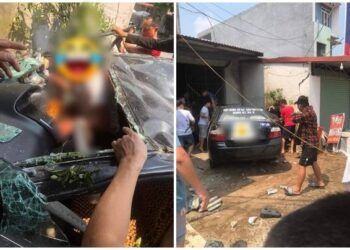 CLIP: Xe tập lái lao như bay vào nhà dân, va trúng hai học sinh