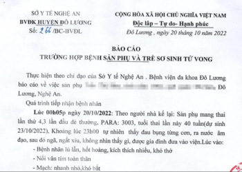 Báo cáo của Bệnh viện Đa khoa huyện Đô Lương về vụ mẹ con sản phụ tử vong