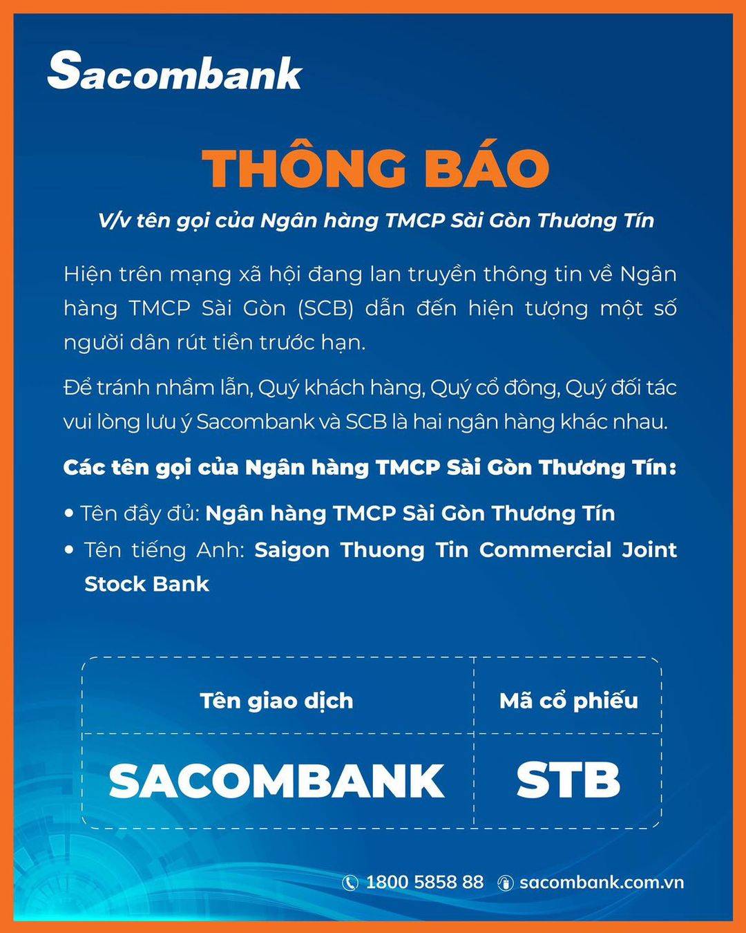 Sacombank lên tiếng vì cho rằng một số khách nhầm SCB là Sacombank