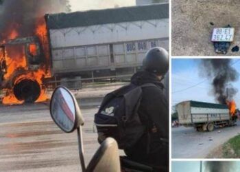 Ôtô tải bốc cháy sau va chạm với xe máy, 1 người bị thiêu tử vong