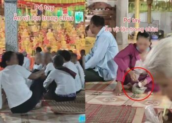 Xôn xao hình ảnh người phụ nữ thoải mái ngồi ăn trứng vịt lộn ngay giữa chùa, thực hư ra sao?