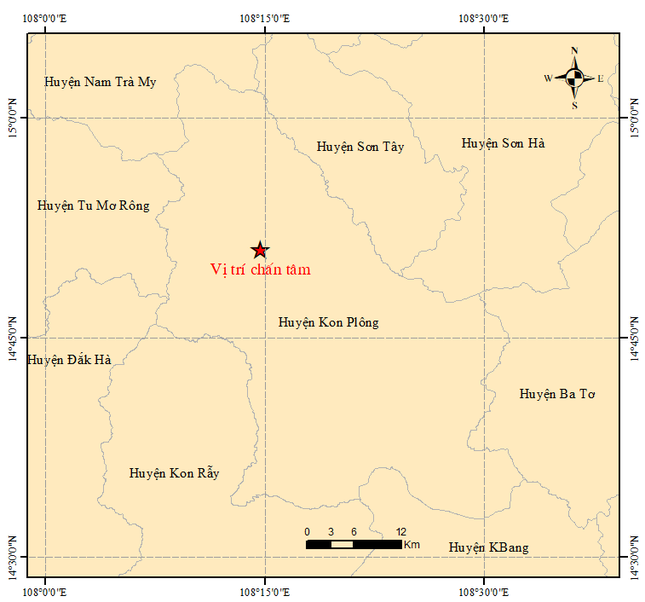 Bốn trận động đất liên tiếp ở Kon Tum