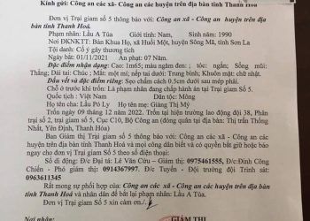mot pham nhan tron trai giam cua bo cong an Thanh Hóa: Truy nã nam phạm nhân trốn trại giam lúc đang lao động Một phạm nhân trốn trại giam của Bộ Công an