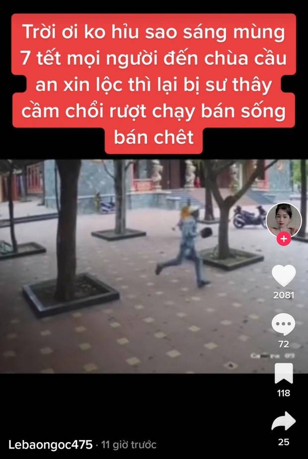 Nhà sư đuổi bắt kẻ trộm tiền công đức bị Tiktoker chú thích sư thầy cầm chổi đánh người